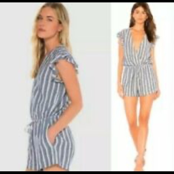 Cloth & stone linen blue striped romper - Picture 3 of 7